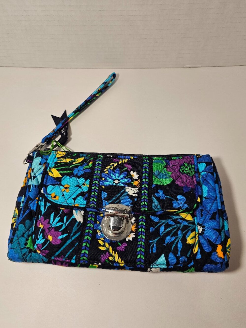 NWT Vera Bradley Pushlock Wristlet Midnight Blues Wallet Clutch Purse Bag Tote